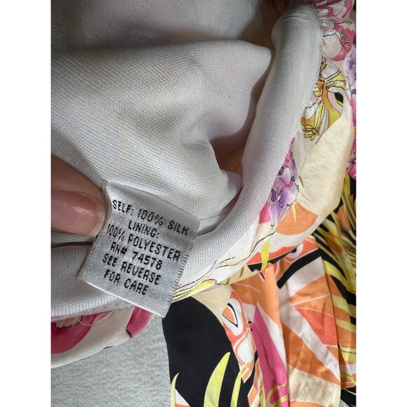 Vintage Cache Silk Floral Bubble Hem Halter Smocked Mini Dress Womens Large / XL - Picture 11 of 12